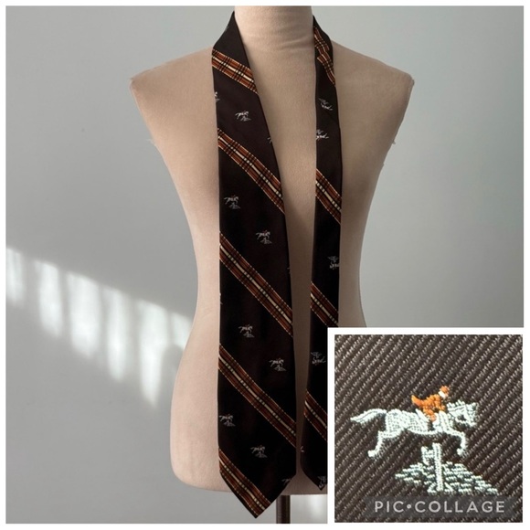 jcpenney Other - 🐎 Vintage 1970s JCPenney Equestrian Wide Necktie Brown Plaid Horse Motif